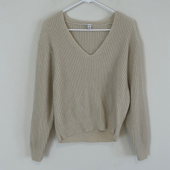 Uniqlo U Shiny V Neck Cropped Wool Blend Sweater - Picture 1 of 9